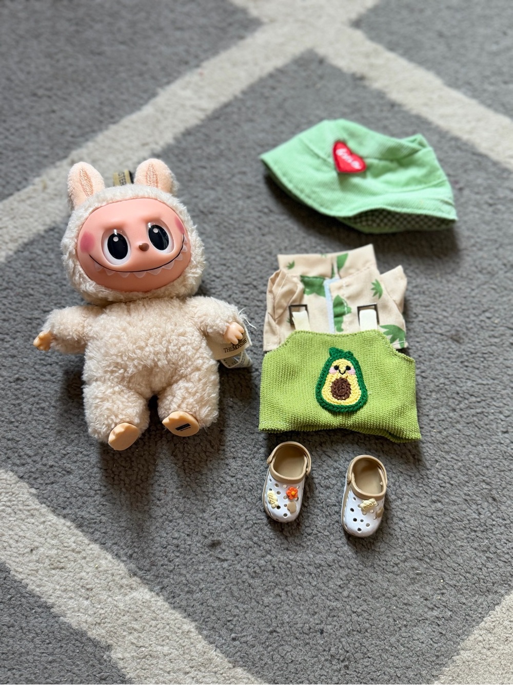 Plush Doll with Avocado Outfit and Accessories - Cream & Green Lafufu